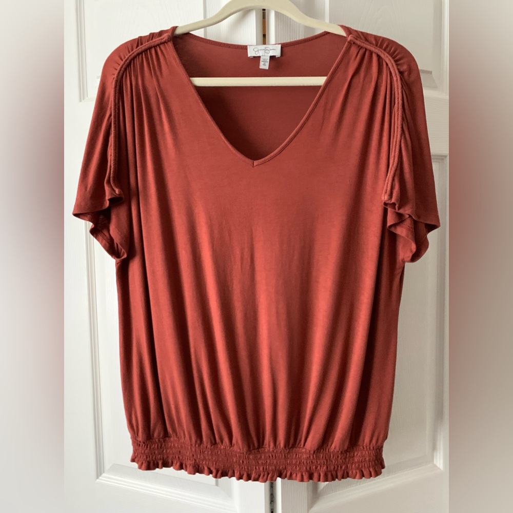 Jessica Simpson Womens Top, V-neck, Medium, Good Condition, Rust Color
